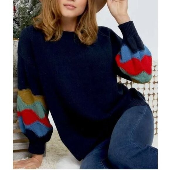 NWT Davi & Dani Navy Printed Sleeve Sweater Size 1X - Picture 2 of 9